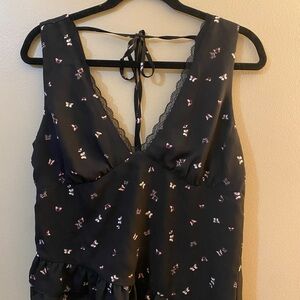 Wild Fable Black Butterfly-Print Lace-Trim Top